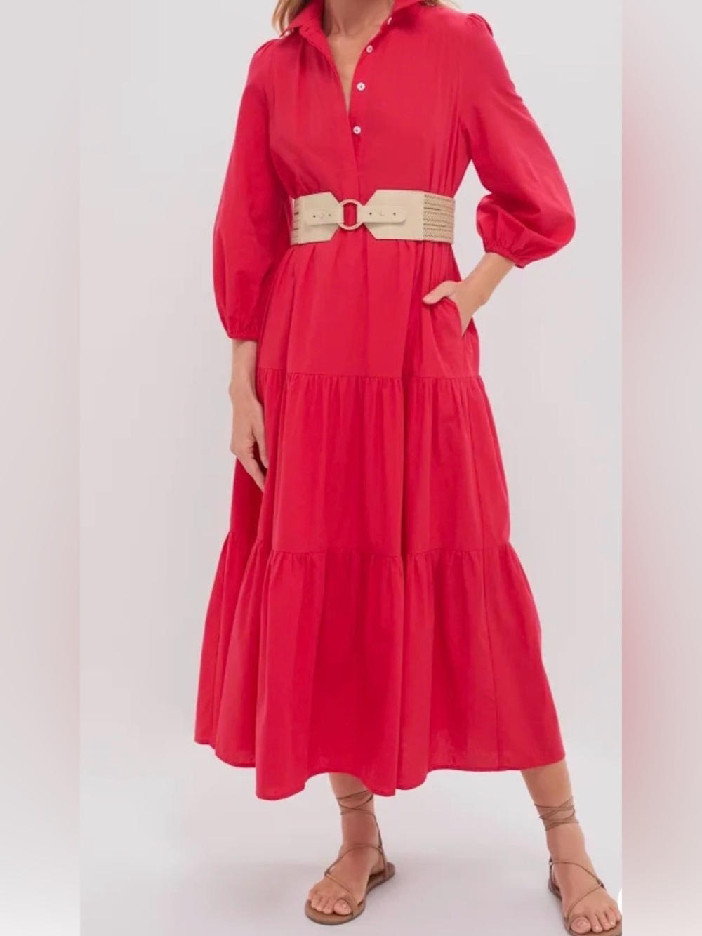 Tuckernuck Pomander Place Hibiscus Red Cotton Mabel Maxi Dress Size Medium